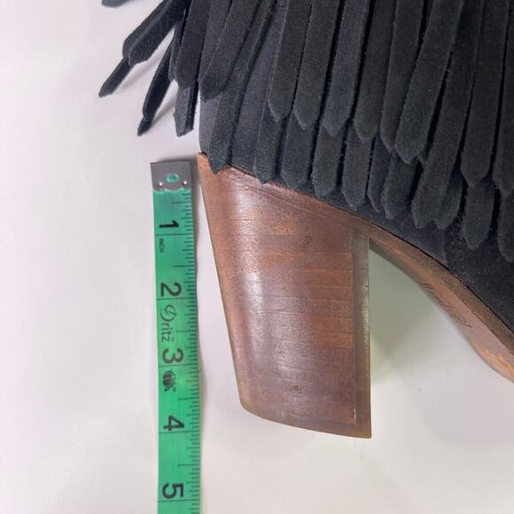 Frye Ilana Fringe Short Ankle Booties Women's 10 B Black Leather Western Pull on - Picture 15 of 15